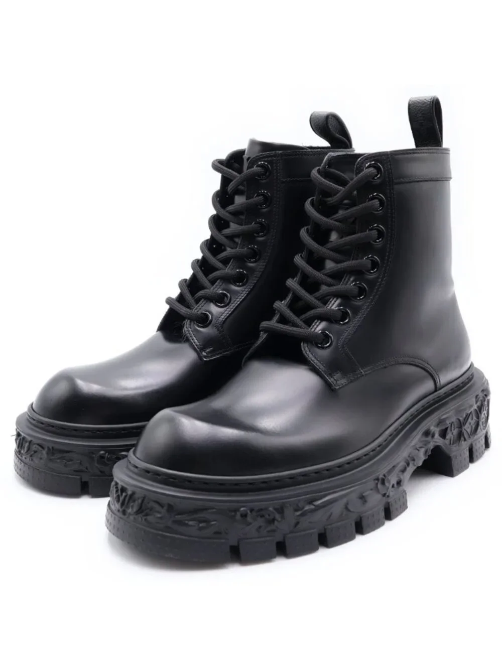 Louis Vuitton LV Baroque Line Leather Lace Up Short Boots Shoes Black